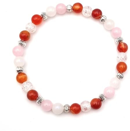 Bracelet Projet bébé Pierre de lune, Quartz rose, Cristal de roche et Cornaline en Pierres Naturelles Qualité AAA | Taille personnalisée de 12 à 22 cm au choix | Perles rondes 6 mm | Artisanale