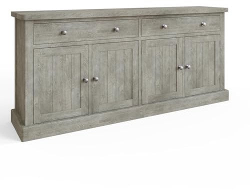 FWStyle Limewash Large Straight Sideboard 4 Door Solid Wood - H90 X W195 X 45cm
