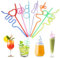 Strohhalm Kinder, 40Pcs Plastik Curly Trinkhalm Strohhalme Plastik für Kinder, Wiederverwendbare Bunte Plastik Strohhalme Lockige Lange Trinkhalme Cocktail Strohhalme für Cocktails Säfte Milchtee