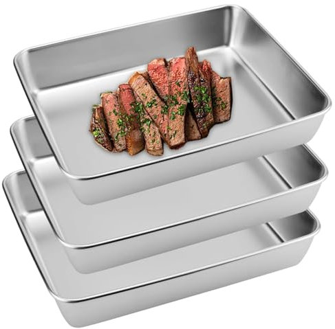 ClcIosis Panierschalen Set 3-Teilig set Edelstahl - 25cm x 20cm x5cm Panierstrasse Edelstahl Gastro Behälter ideal für Salat, Fleisch Marinieren Zutatenaufbewahrung