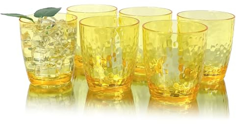 yongzhenlite Set di 6 bicchieri in acrilico in stile martellato da 15 once/430 ml, bicchiere in plastica, senza BPA, lavabile in lavastoviglie (giallo)