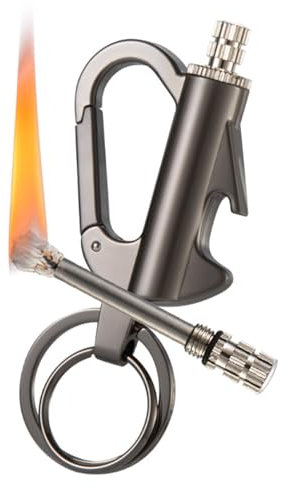 Keychain Lighter, Permanent Unlimited Refillable Kerosene Lighter with Multi-function Keychain Bottle Opener, Suitable for Outdoor, Camping, Gift(Black)