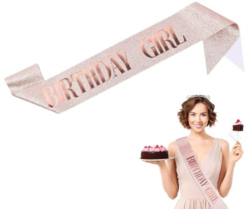 KEQAR Écharpe Birthday Girl Anniversaire Femme Accessoire de Fête Reine du Jour (Rose Gold)