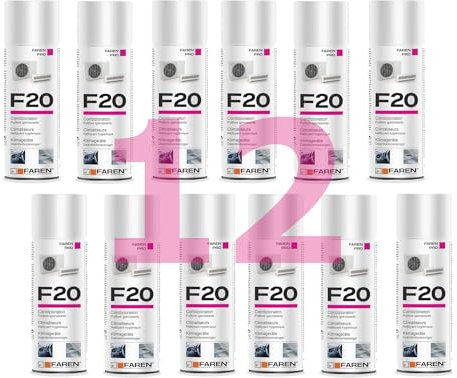 F20 Pulitore, Igienizzante Spray per Climatizzatori di Casa e Auto, gradevolmente profumato a base alcolica, Confezione da 12 Bombolette spray da 400ml
