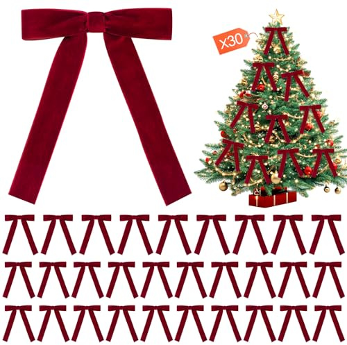 Shining She 30 Stück Rote Schleifen Weihnachten, Weinrot Samtschleife Weihnachtsschleifen Weihnachtsdeko Rot fur Schleifen Weihnachtsbaum Girlande Zaun Haustür Kamin, Breite 25mm
