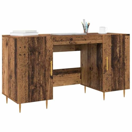 vidaXL Desk with Shelf Old wood 140 x 50 x 75 cm Engineered wood, Modern Office Desk, Rectangular Ergonomic Design, Stylish Engineered Wood Indoor Workspace, Large Minimalist Workstation