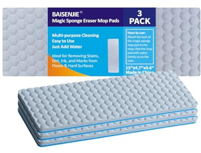 Magic Sponge Eraser Mop Pad, Melamine Sponge Cleaning Pads Refills Suitable for 15 Flat Mop Head,for Home Kitchen Bathroom Swimming Pool Boat
