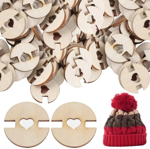 60 Stück Bommelknöpfe für Mützen, Holzhalter mit abnehmbarem Design, Aufnähknöpfe für Häkelprojekte, Strickzubehör zum Stricken von Beanies und Mützen, Holzknöpfe für Hüte
