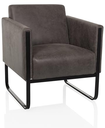 hjh OFFICE Loungesessel 1-Sitzer Aruba Retro, modernes Loungesofa im trendigen Design, gepolsterte Sitzfläche, pflegeleichter Kunstlederbezug, Grau