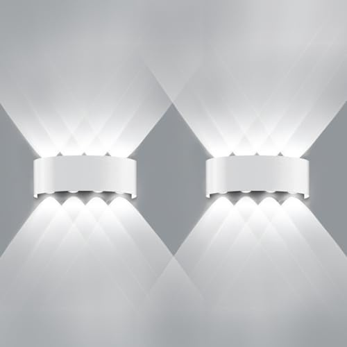 Ankey 2 Stück 8W Wandleuchte Kalt Weiß 6000K, Moderne LED Wandlampe Innen/Außen, Wasserdichte IP65, Wandleuchte Innen für Wohnzimmer, Schlafzimmer, Garage, Weiß