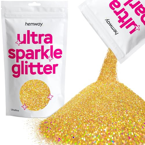 Hemway Ultra Sparkle Glitter - Gold Holographic | Ultrafine Metallic Flakes for Resin & Epoxy Crafts | Supplies for Tumblers, Festival, Hair, Face, Body, Eye & Nail Art Decoration | 100 g