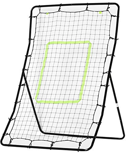 HOMCOM Baseball Rebounder PitchBack, Tragebar Fußball Rebounder, Rückprallwand Netz mit Schlag-Zone für Baseball, Fußball, Metall, Schwarz, 90 x 80 cm