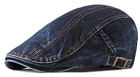 CHENNUO Schiebermütze Flatcap Herren Damen Newsboy Barett Denim Schirmmütze Golfermütze (Dunkelblau)