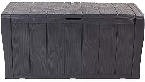 Ondis24 Keter Kissenbox, Balkonbox Sherwood, Maße ca. 116.5 x 45 x 58 (H) cm, Volumen ca. 270 Liter, anthrazit