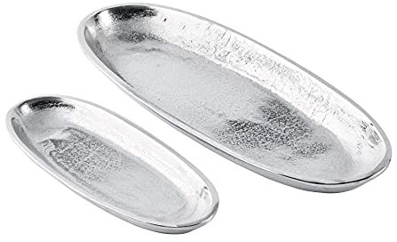 Schale Servierplatte Servierschale Dekoschale Aluminium Silber Metall Modern, Deko Dekoration für Wohnzimmer, Badezimmer und Küche, Tischdeko Esstisch Hochzeit Weihnachten 2er Set 38 cm