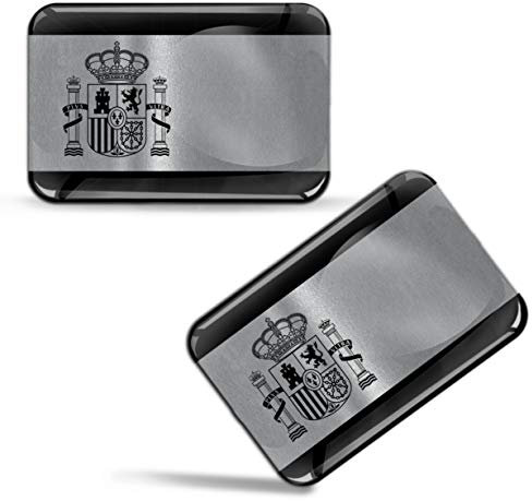 Biomar Labs® 2 x 3D Gel Pegatinas Siliconas Adhesivos Auto Coche Moto Bici Ordenador Bandera Nacional de España Española Spain Plata F 133