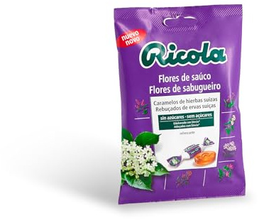 Ricola - Flor de Saúco, Caramelos Duros Sin Azúcar, 70 g | 13 Hierbas Suizas, Refresca, Suaviza la Garganta, con Edulcorante, Sabor Flor de Saúco, 70 g