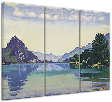 Bilderdepot24 Bild auf Leinwand | Ferdinand Hodler Der Thunersee von Lessigen in 150x90 cm mehrteilig als Wandbild XXL | Wand-deko Dekoration Wohnung alte Meister | 181211-150x90-3tlg
