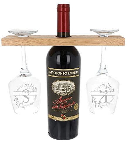 Always Looking Good Personalised Engraved Wooden Wine Butler Caddy With Glasses | 2 Glass Etched Bottle Holder (Empty Butler Arrow Name Design)