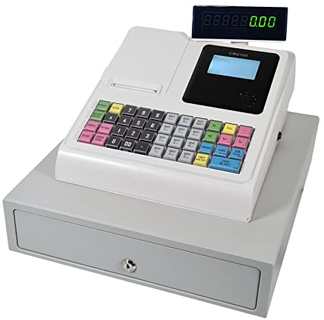 CRG100 Cash Register Till. Ideal for Retail or Hospitality. Simple to Setup and Operate. Extensive Features Such as Cashiers, permissions, tabs/Tables, VAT, Receipt Header. (White, Standard Drawer)