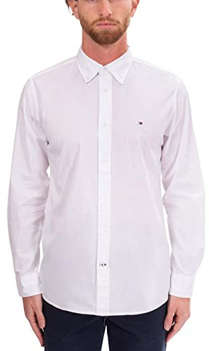 Tommy Hilfiger Chemise Homme Core Flex Manches Longues, Blanc (White), XL