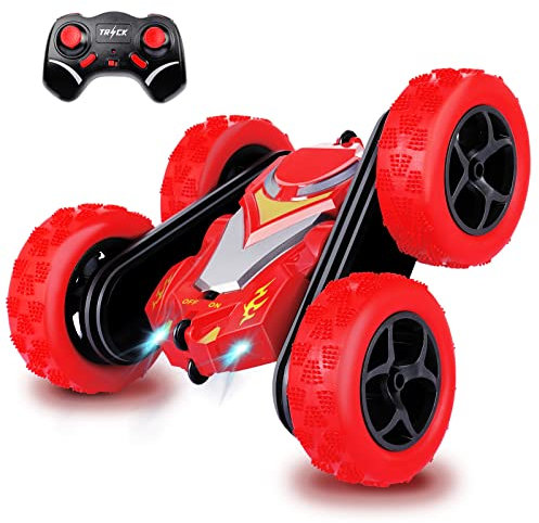 Remote Control Cars, RC Stunt Car Toys for Girls Boys Age 5 6 7 8 9 10, 2.4Ghz Double Sided 360° Flips Rotating 4WD Off Road Racing RC Car, Kids Toys Gifts on Birthday Christmas (Red)