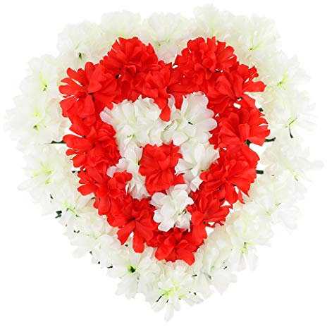Arreglos del cementerio funerario del crisantemo de seda artificial de la corona del corazón 2