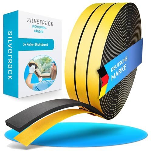 SilverRack 15m Dichtungsband selbstklebend Schwarz [6 mm x 1,5 mm] - Schaumstoff Klebeband für Tür Dichtung, Fensterdichtung - Türdichtung Abdichtungsband - Fenster abdichten - Dichtband Isolierung