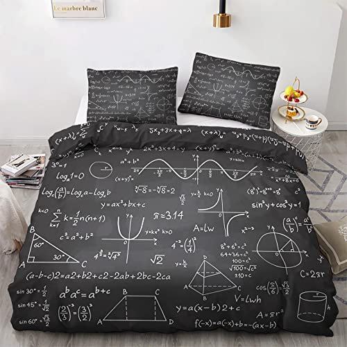 YIKODA Bettwäsche 135x200 cm Mathe-Themen, Schüler Schule Bildung Wendebettwäsche 110gsm Weich Mikrofaser mit reißverschluss + 2 Passender Kissenbezug 80x80 cm