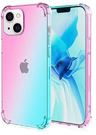 EASSGU Custodia per iPhone 13 (6.1 Inches), Cover Silicone TPU Colore Sfumato Trasparente, Custodia per Telefono Antiurto e Antigraffio - Rosa Verde
