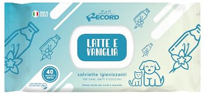 Record Feuchttücher für Hunde und Katzen. Reinigungstücher für Hunde und Katzen. Packung mit 40 Stück. Reinigungstücher für Tiere, Pfoten und Augen. Respektieren Haut und pH-Wert Milch und Vanille