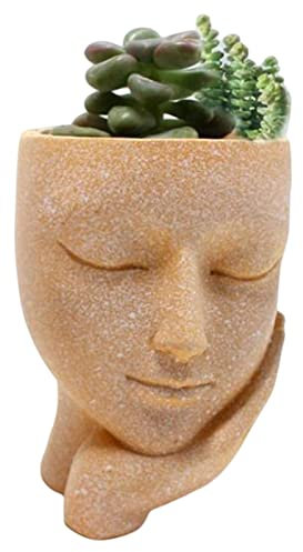 Visage Pot de Fleur, Pot de Fleurs en forme de Visage pour Succulentes, Pot de Jardinière tête, Jardinière Succulente Yeux fermés Fille Mignonne avec trou de drainage, planteur de cactus en résine