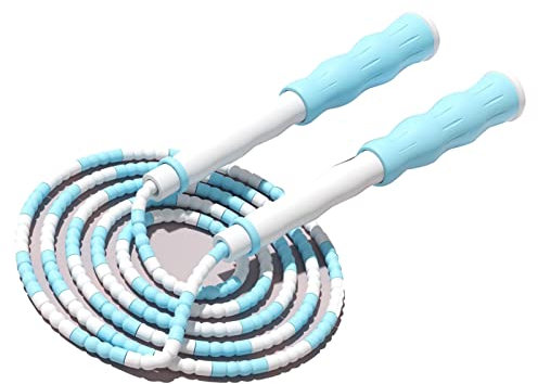 SPYMINNPOO Corde à Sauter, Corde à Sauter Segmentée Réglable Corde à Sauter en Plastique PP Perlée Démêlée pour Enfants Enfants et Étudiants (Bleu)