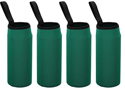 PATIKIL 65mmx180mm Water Bottle Sleeve, 4 Pack Neoprene Insulated Bottle Bag Holder Carrier Pouch with Finger Strap, Dark Green