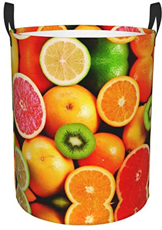 Cesto portabiancheria con stampa di frutta fresca, cesto rotondo per biancheria da letto, bagno