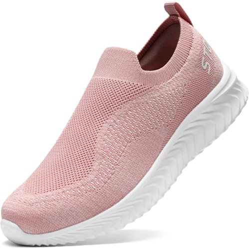 STQ Zapatillas Mujer Zapatos Sin Cordones Sneakers Malla Transpirable y Non Slip Ligero Tenis Caminar Fitness Atlético Sneakers Rosa Mezclado 38 EU