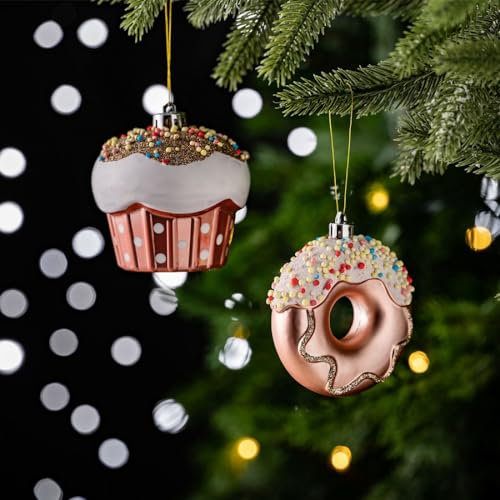 Karaca Home Weihnachtsdonut und Cupcake Christbaumschmuck, 2er Set Festlicher Baumschmuck für Süße Weihnachtsfreuden