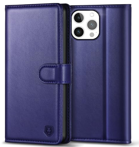 Kuafcase Compatible for iPhone 15 Pro Max Case with 4 Card Slots Magnetic Closure Kickstand Shockproof Protective Phone Case Compatible for iPhone 15 Pro Max - Blue