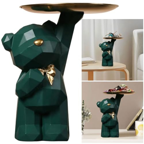 Starnearby Plateau Clé Entrée Sculpture Ours en Résine, Bol Clé Entrée Statue de Ours, Statue avec Plateau, Plateau Rangement Clef, Bijoux, Organisateur Plateau Porte Clé et Accessoires
