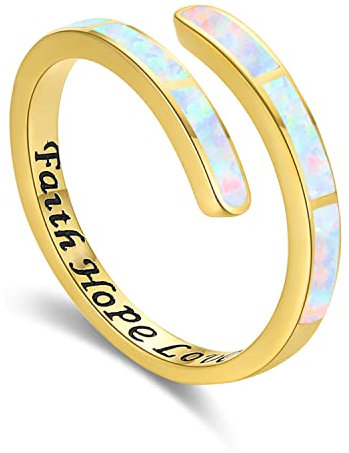 Glaube Liebe Hoffnung Ring Weißer Opal Ring 925er Sterling Silber Gold Verstellbare Ringe Opal Schmuck für Frauen Mädchen Geburtstag