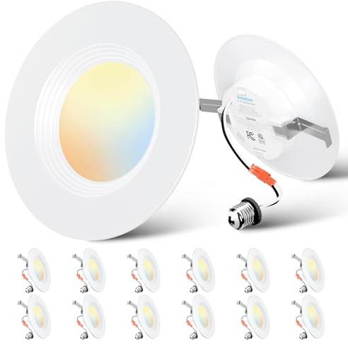 Ensenior 5/6 Inch LED Recessed Can Lights, 5CCT, 9W, 1000LM, 12 Pack