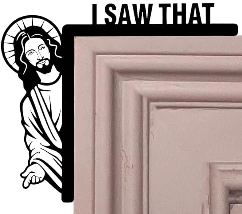 Yianyal Ecktür Jesus Schild I Saw That, kreative Holztür Fenster Rahmen Dekoration, kreative und lustige Türsitzer Holzrahmen Ecke Dekoration, christliche Home Tür Ecke Dekoration für Wohnen
