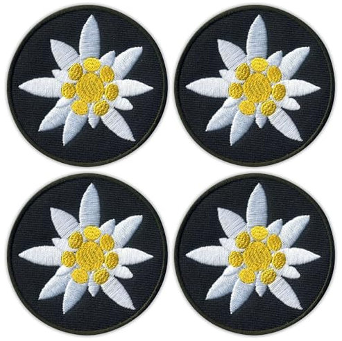 Set von 4 – Edelweiß – eine Bergblume – zum Aufnähen – bestickter Aufnäher / Abzeichen / Emblem