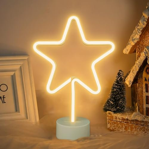 Stern Neon Schilder mit Basis, Stern LED Neon Zeichen Nachtlicht Batterie/USB Powered für Weihnachten Kinderzimmer Wohnzimmer Hochzeit Dekor
