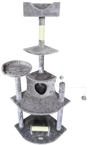 ESTEXO Katzenkratzbaum Kratzbaum Katzenbaum 163 cm Spielbaum Kletterbaum für Katzen Grau