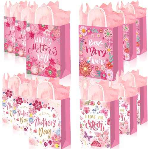AUSHENKE Muttertags-Geschenktüten Happy Mother's Day, Süßigkeitentüten, Papier-Geschenktüten für die beste Mutter, Party-Leckerei-Tüten