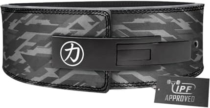 Strength Shop 10mm IPF Lever Belt Gewichthebergürtel + Hebelschnalle aus Stahl, Gr. L (Dark-Camouflage), Robuster & langlebiger Lifting Belt schützt u. stabilisiert Rumpf & Wirbelsäule im Training