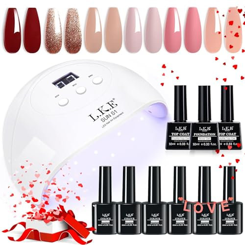 Gel Set Starterset mit 72W UV LED lampe, 6 Farben Gel Nagellack Set mit Lampe Starter Kit, Klassischer roter Gel Nagellack mit Base und Glossy & Matte Top Coat Gel Nail (Grey) (Rosa)