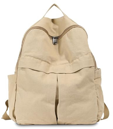 Boziee Canvas Rucksack Damen Cityrucksack Rucksäcke Daypacks Rucksackhandtaschen Schulrucksack für Damen Mädchen Teenager Schule Travel Arbeit Unisex (Beige)