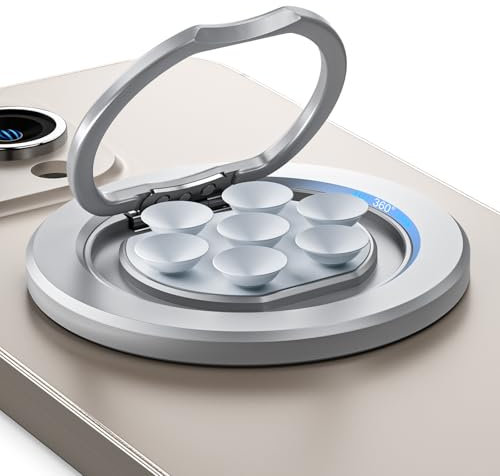 Magnetic Suction Cup Phone Mount Ring Holder for Mag Safe, Strong Grip Phone Stand for Mirror Selfies & TikTok Videos, 360° Rotatable Fidget Gadget for iPhone 16/15/14/13/12 Series-Silver